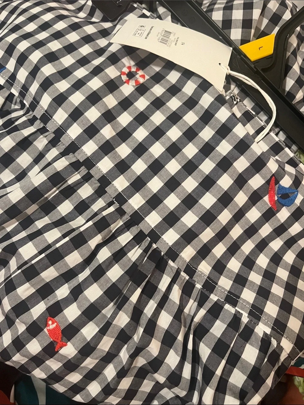 Women’s navy blue and white gingham skirt with embroidery